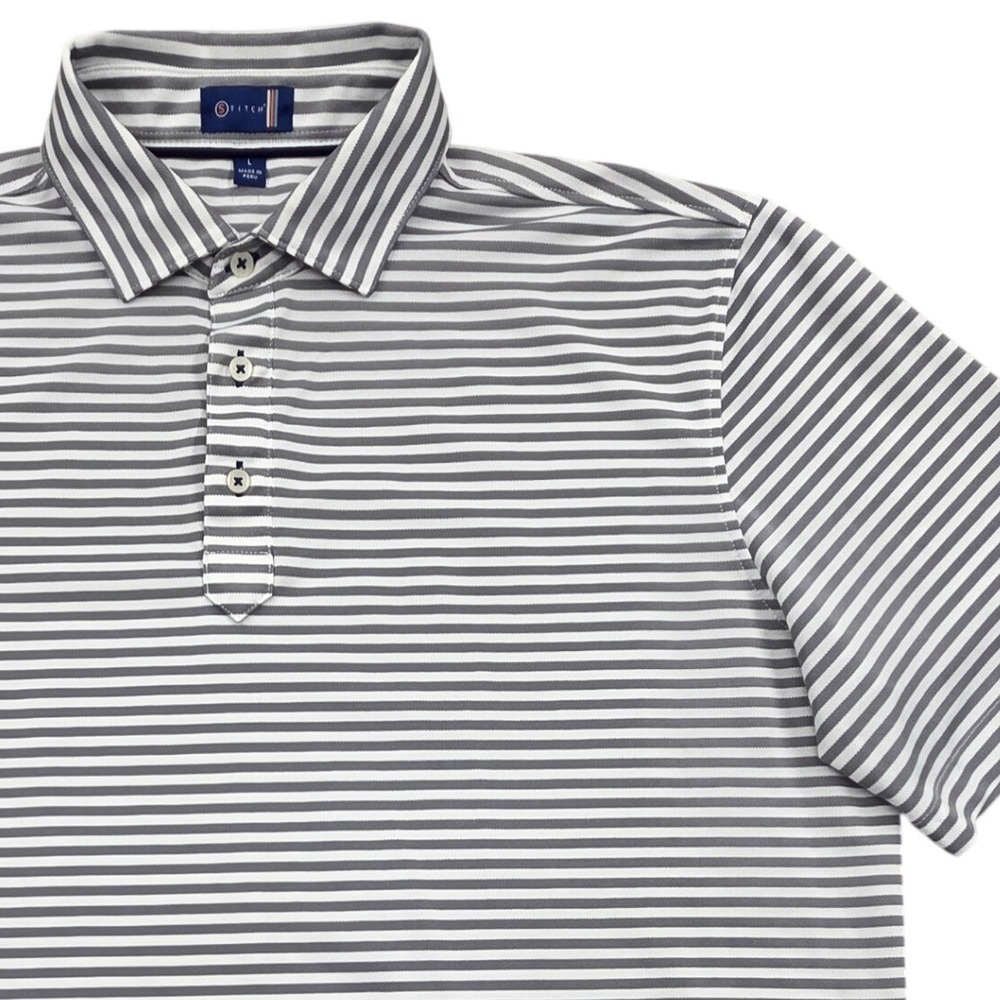 Stitch Golf Club Stripe Performance Polo Shirt 231SA0103 Gray White Mens Large